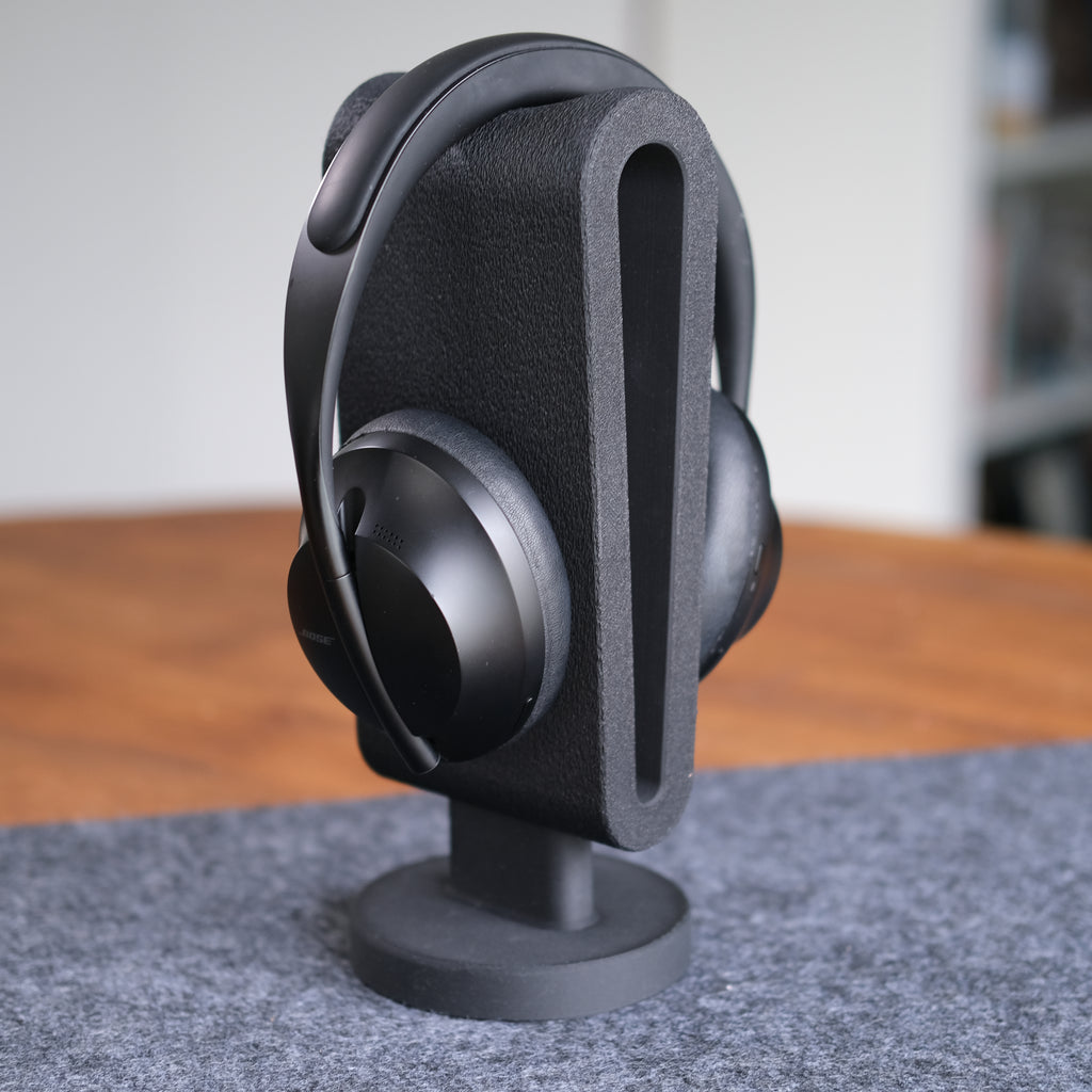 Headphone Display Stand 3/4 view, showcasing functionality and style.